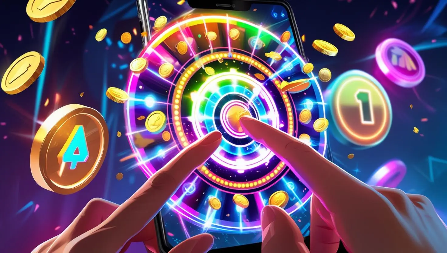 Pengguna memainkan game spin dengan hadiah virtual