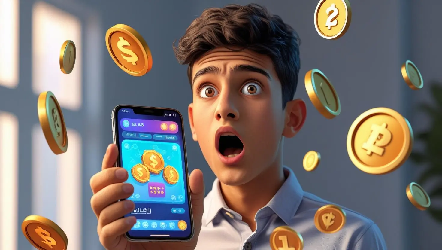 Pengguna memainkan game Android dengan hadiah virtual